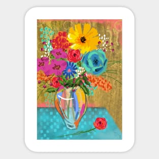 Bright bouquet of flowers in glass vase Sticker